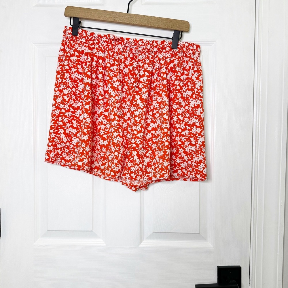 J.Crew Mercantile Floral Shorts Women Medium Red Excellent Elastic‎ Waist